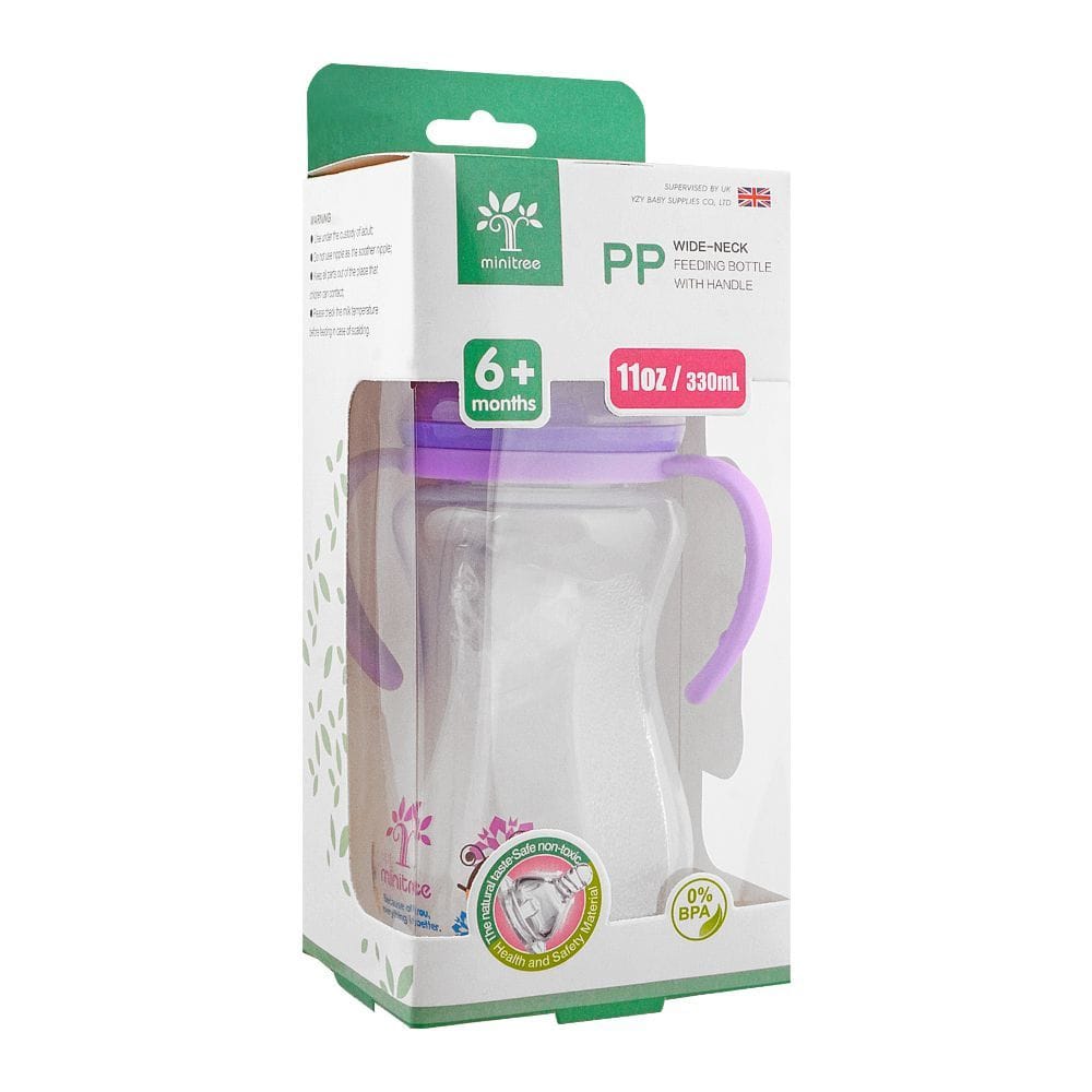 Minitree Wide-Neck Baby Feeding Bottle with Handle - 330ml/11oz - BPA-Free PP Material
