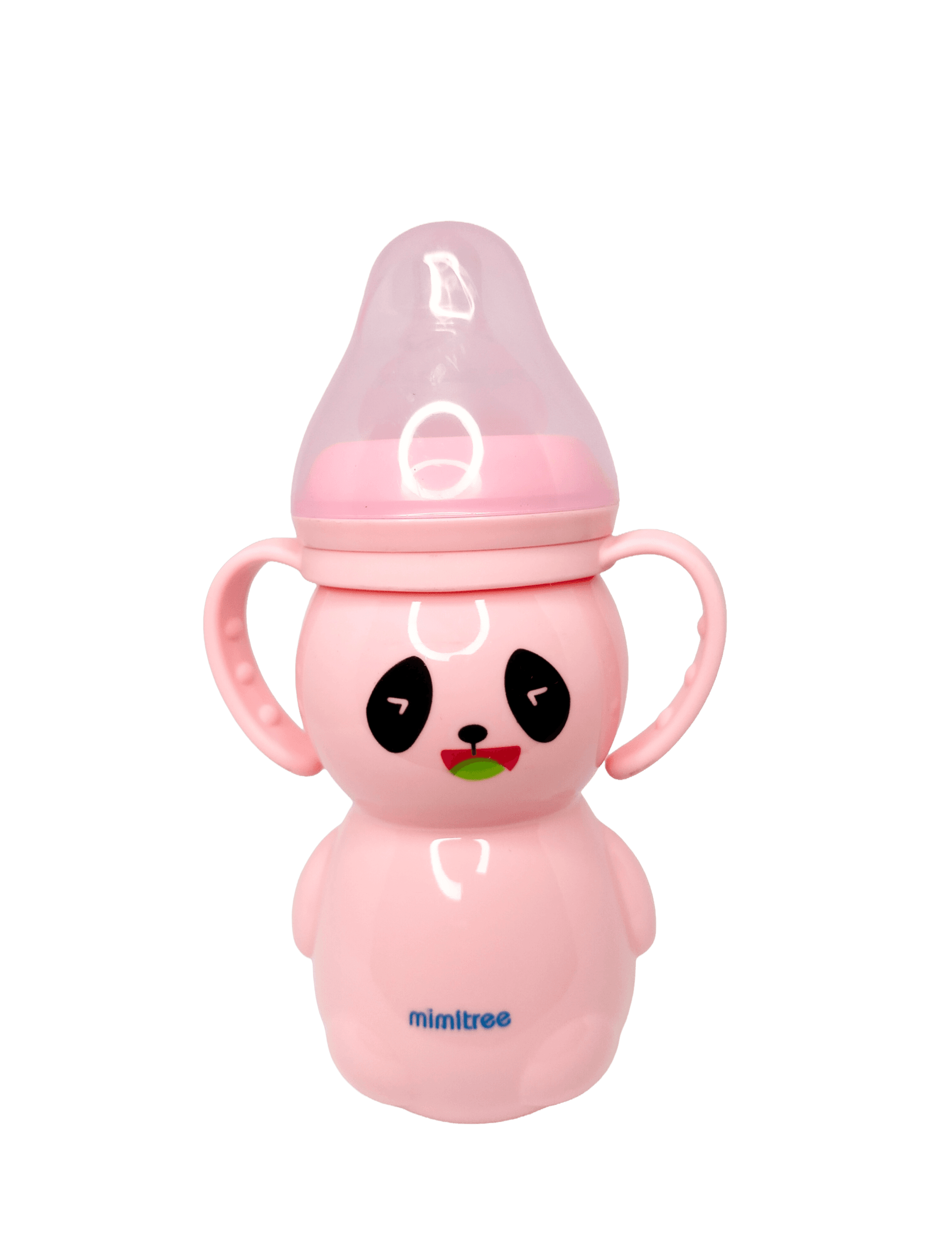 Mimitree Panda-Style Wide-Neck Baby Feeding Bottle with Handles – 11oz/330ml (Pink)