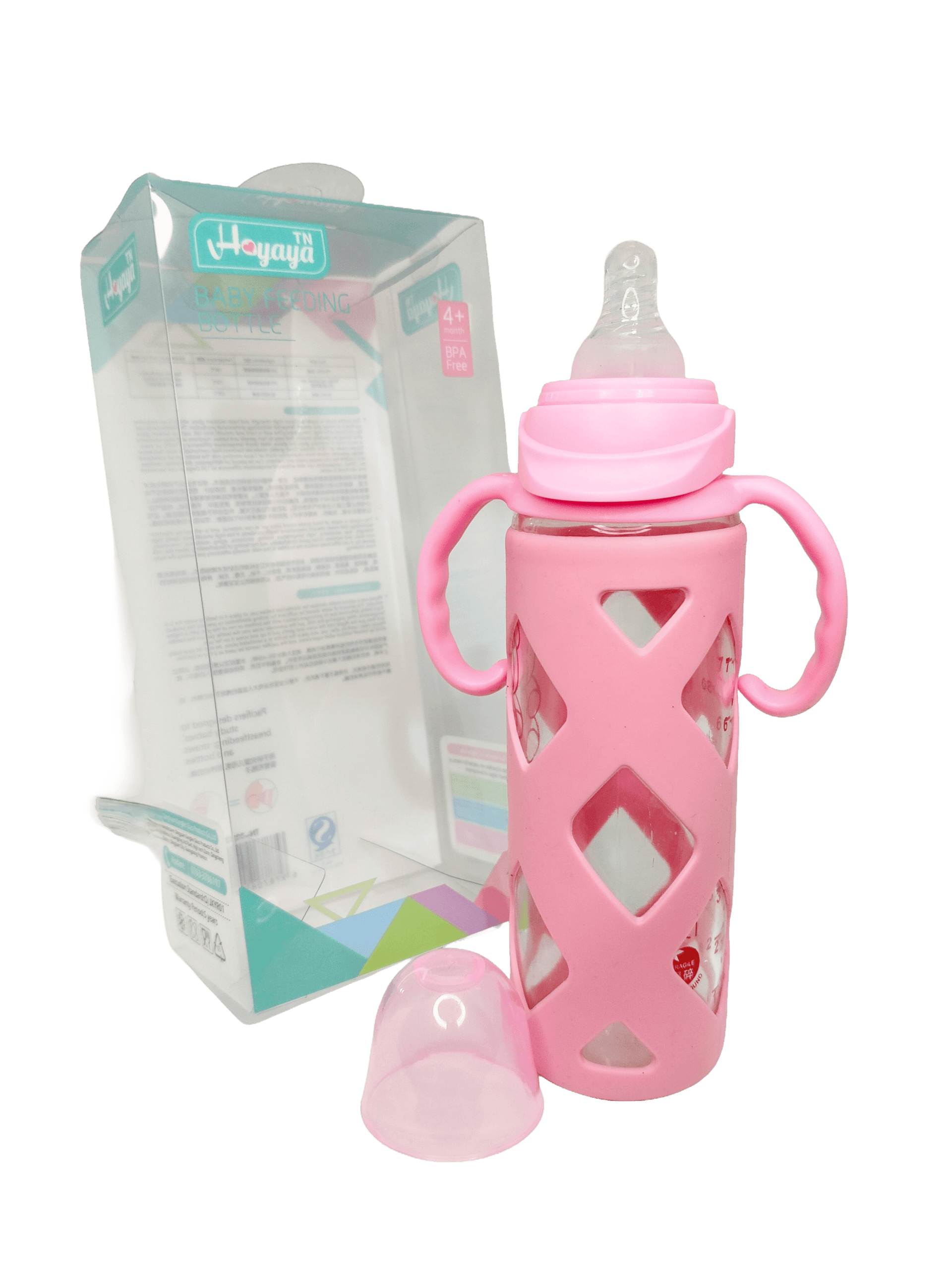 Fish Baby Glass Feeding Bottle 240ml with Protective Silicone Sleeve & Easy-Grip Handles – Turquoise